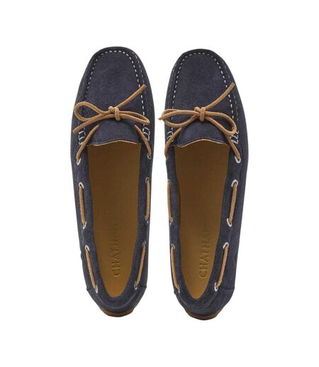 Womens/ladies Suede Flat Boat Shoes Navy Chatham