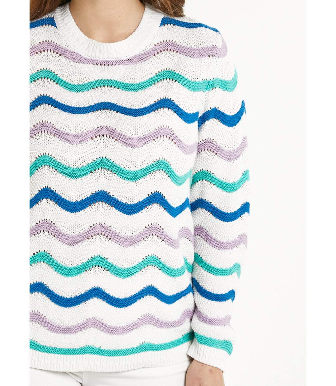 Pull doux col rond reliefé rayé point mousse-4