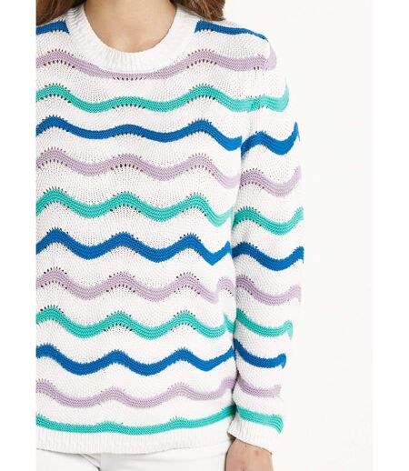 Pull doux col rond reliefé rayé point mousse