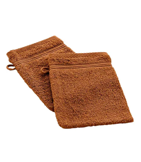 Lot de 2 Gants de Toilette Tendresse 15x21cm Caramel