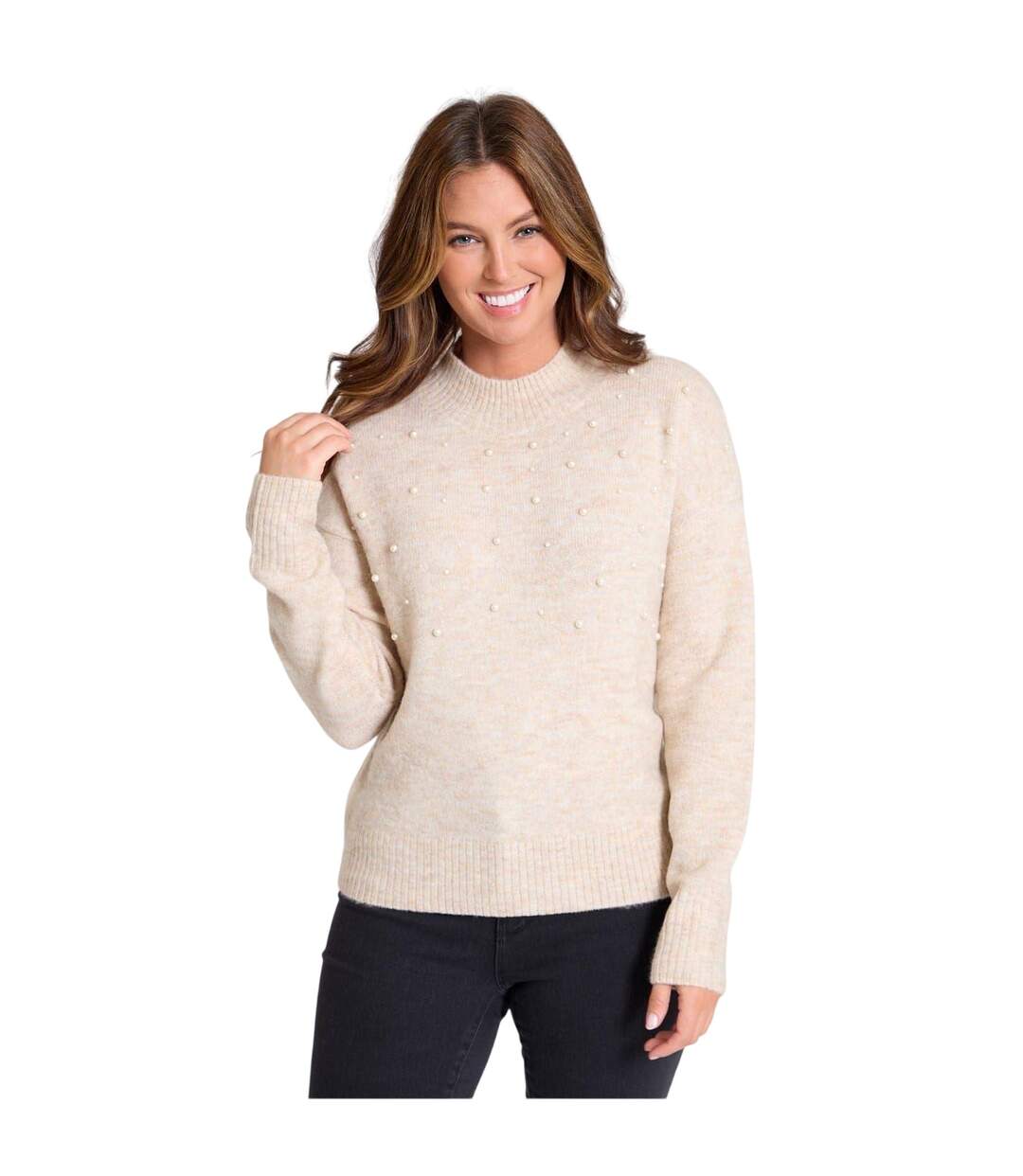 Sweat Manches Longues Motif/style Perle Femme Crème Be You-2