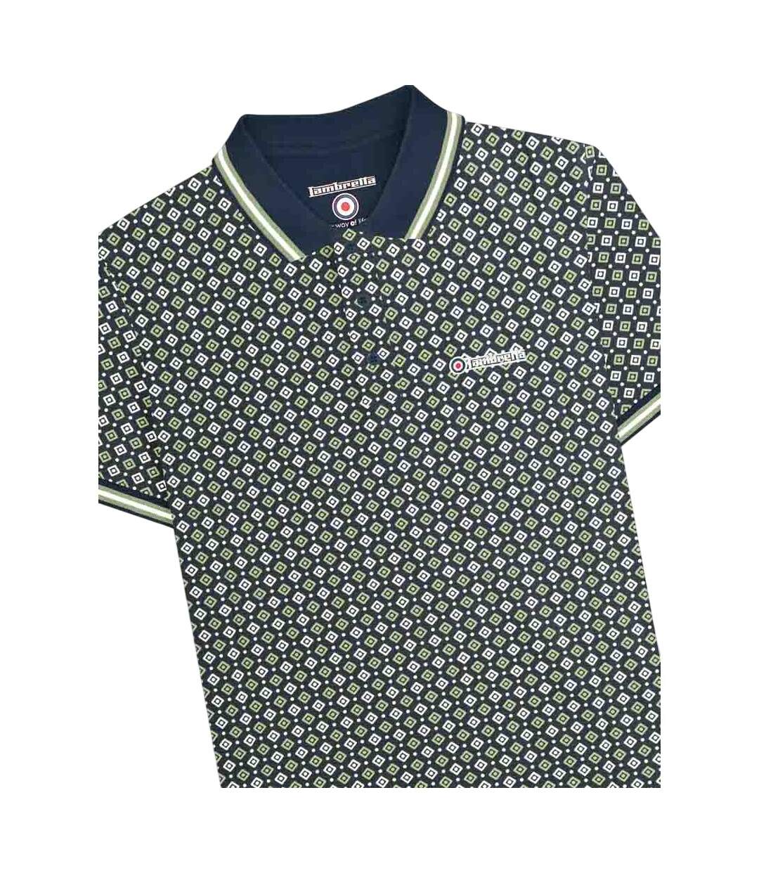 Polo Motif/style Géométrique Homme Bleu Marine Basilic Lambretta-3