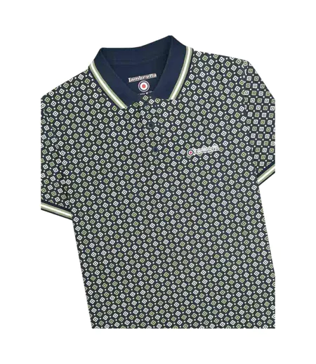 Polo Motif/style Géométrique Homme Bleu Marine Basilic Lambretta