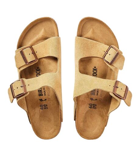 Womens/ladies Suede Flat Sandals Beige Birkenstock