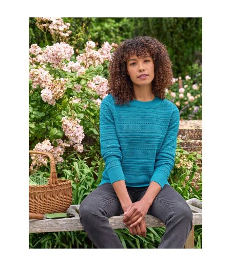 Womens/ladies Pointelle Jumper Cyan WoolOvers
