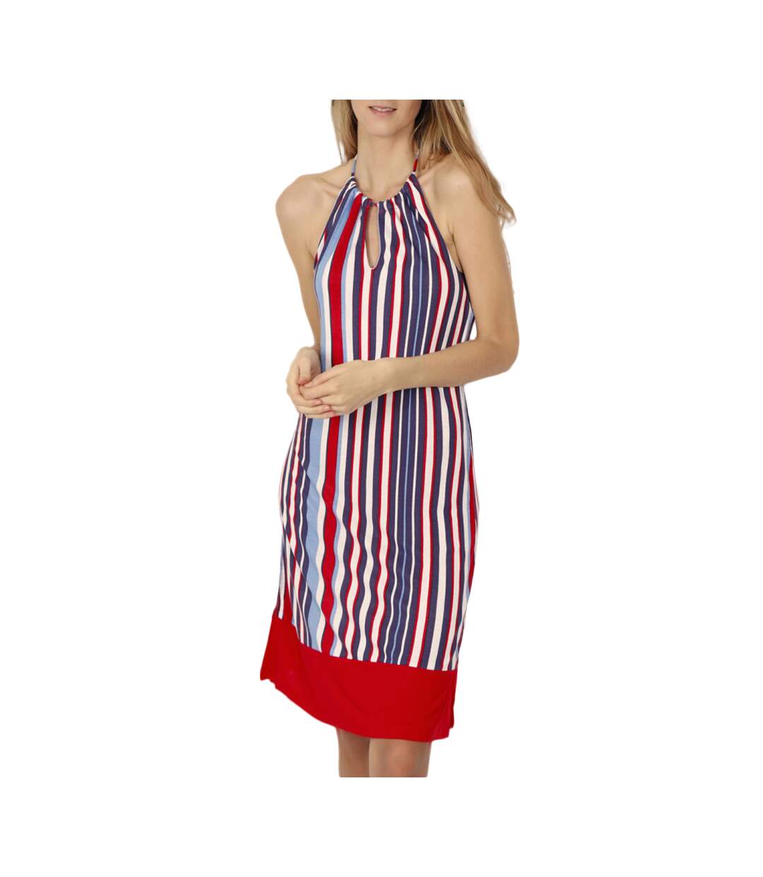 Robe estivale dos nu Elegant Stripes rouge Admas-1