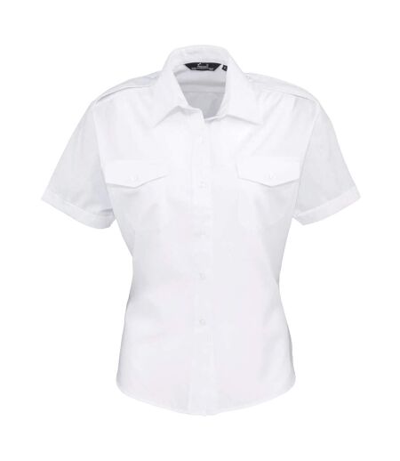 Womens/ladies Short-sleeved Pilot Shirt White Premier