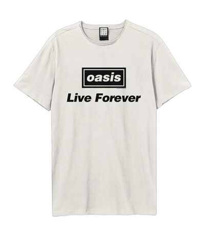 Unisex adult live forever oasis t-shirt vintage white Amplified