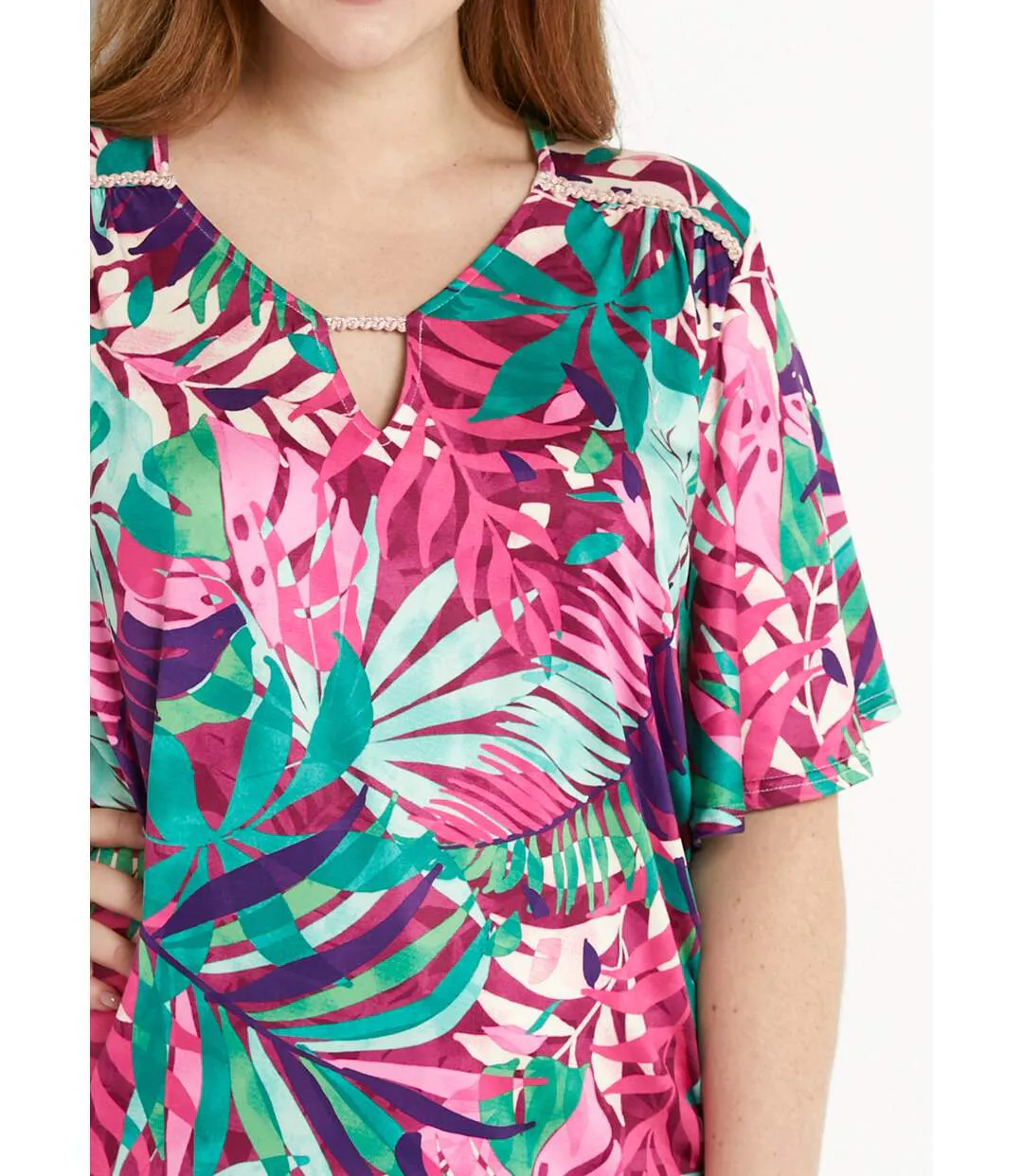 T-shirt imprimé tropical manches papillon-4