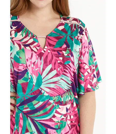 T-shirt imprimé tropical manches papillon