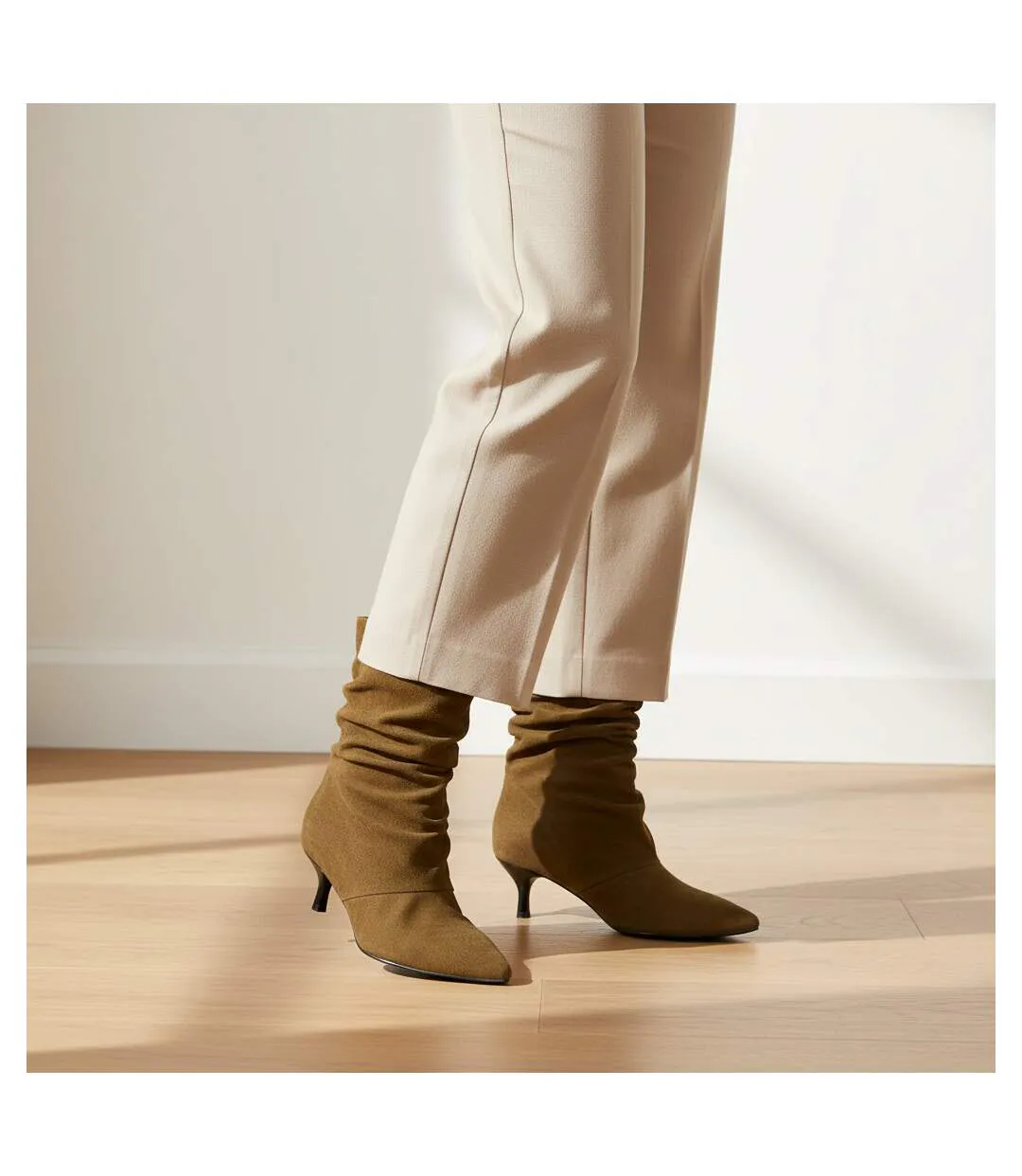 OZABI Bottines Femme Suédine Plissée Talon Fin 4 cm Bout Pointu-2