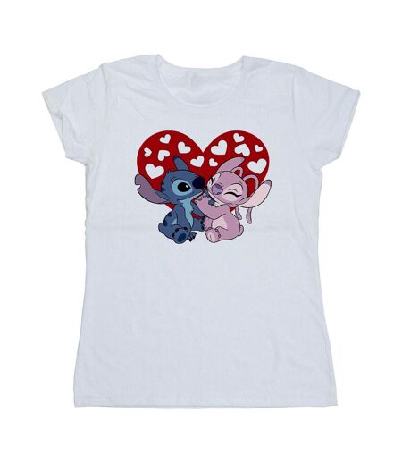 Disney T-shirt en coton Femmes/Ladies Lilo & Stitch Hearts (Blanc) - UTBI25702