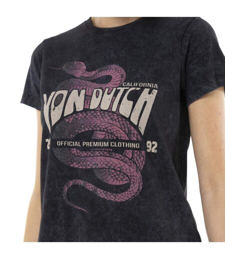 Tee shirt uni délavé avec col rond et print Vipere Vondutch
