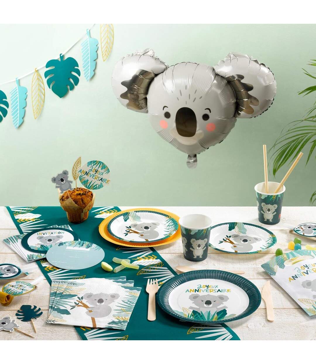 Lot de 6 Assiettes en Carton Koala 23cm Vert & Blanc-2