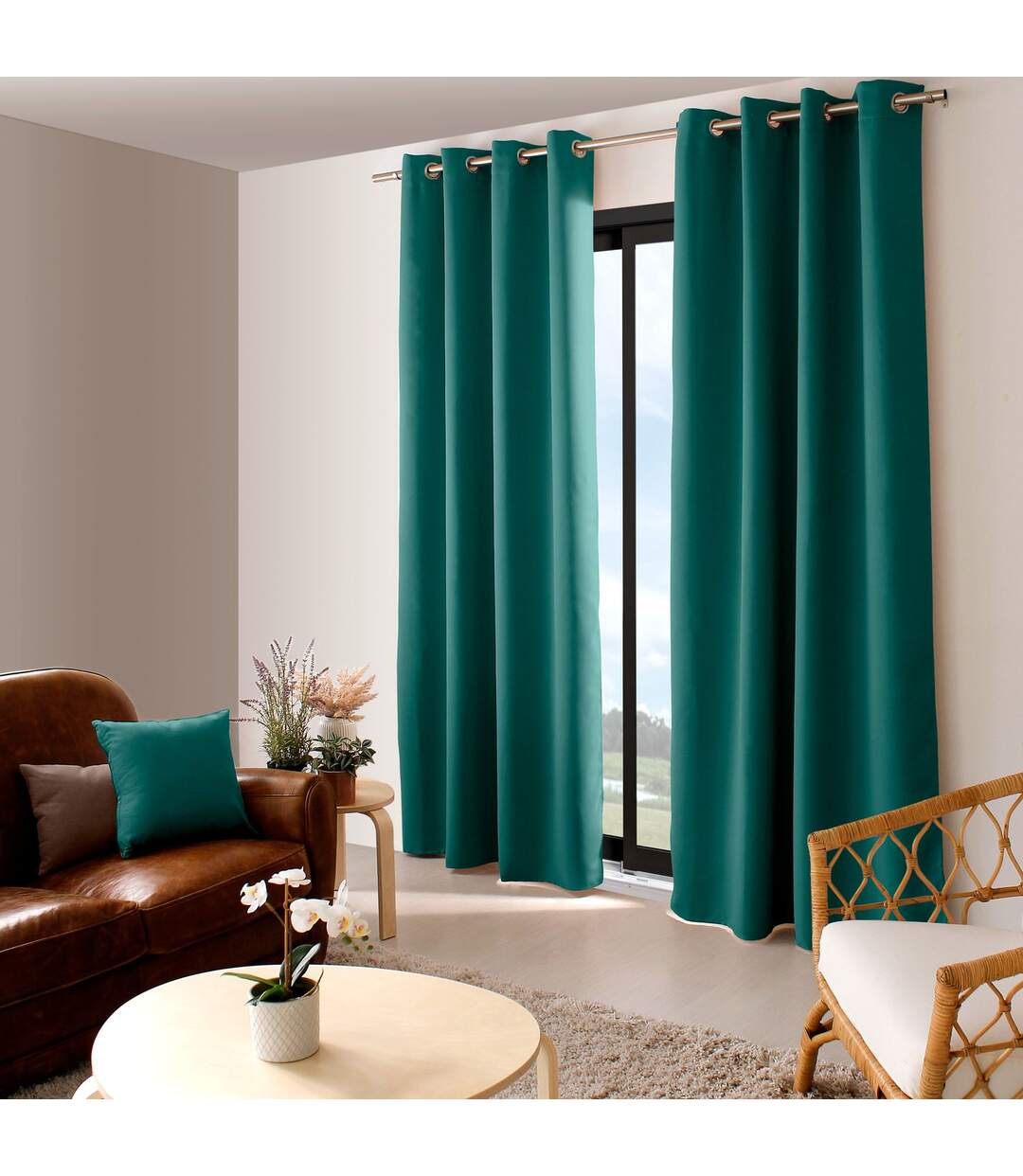 Lot de 2 Rideaux occultants Basic à 8 œillets - Longueur 240 cm x Largeur 140 cm - Vert émeraude-3