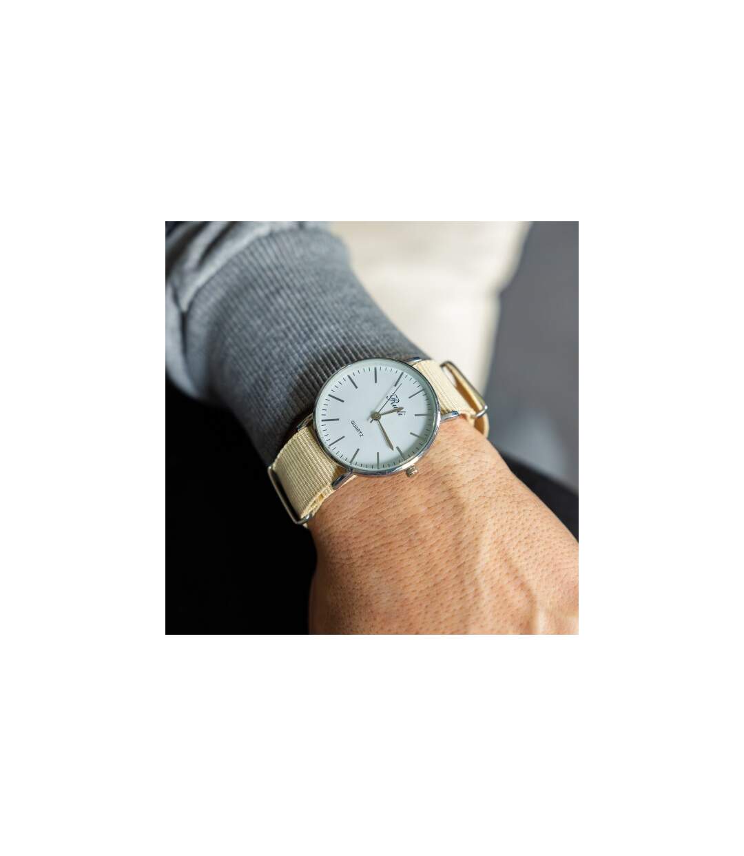 Montre Homme en Tissu Beige CHTIME