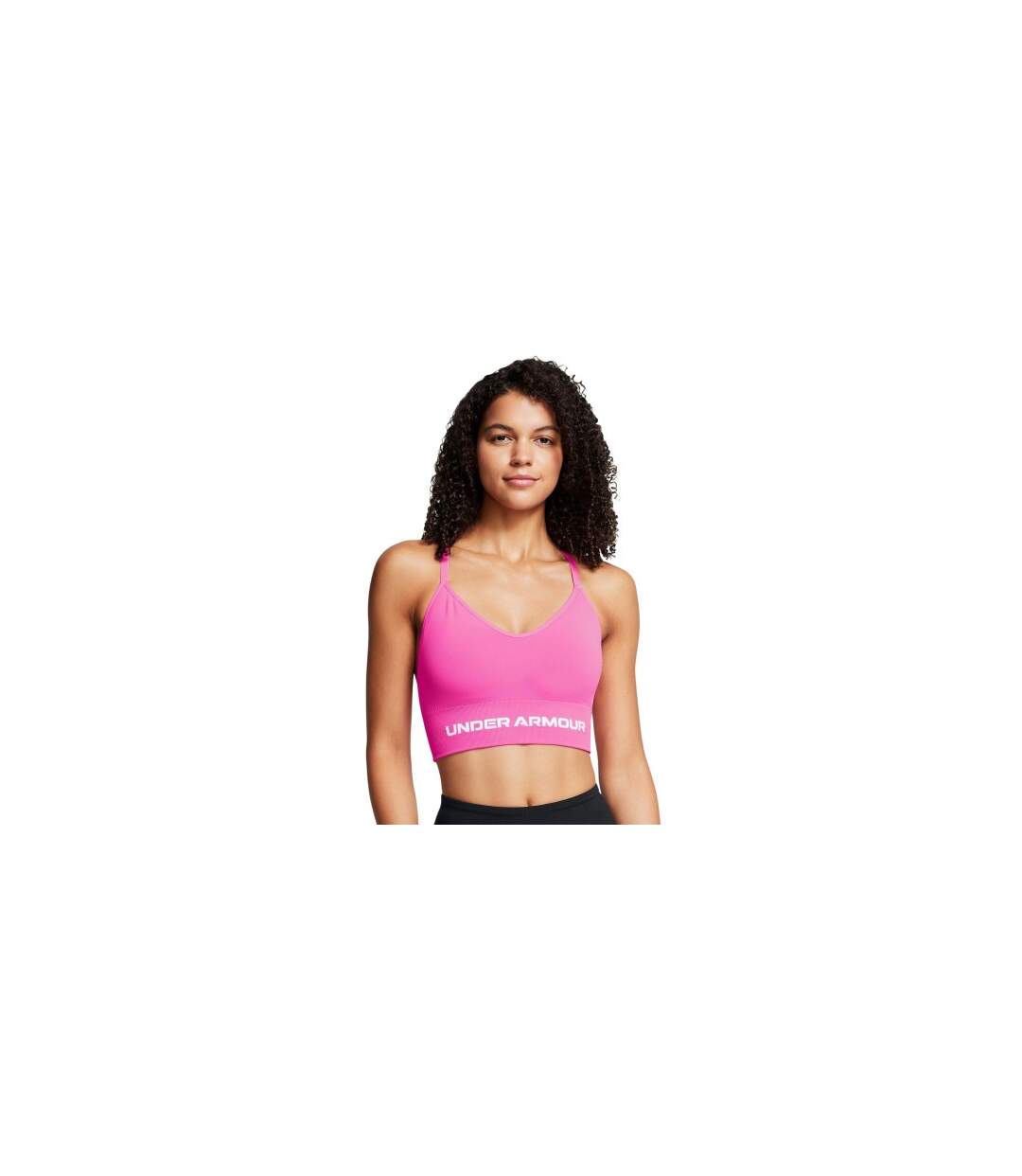 Womens/ladies Seamless Spaghetti Strap Sports Bra Pink White Under Armour-1