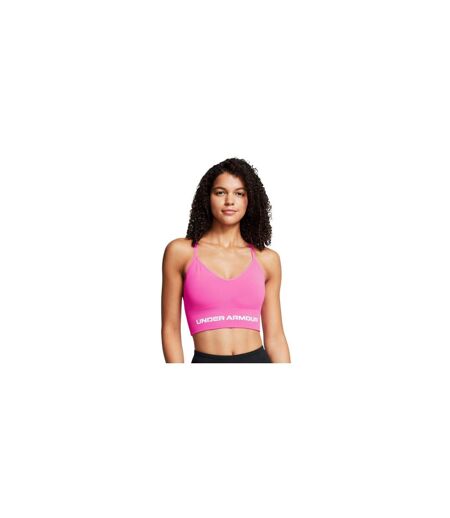 Womens/ladies Seamless Spaghetti Strap Sports Bra Pink White Under Armour