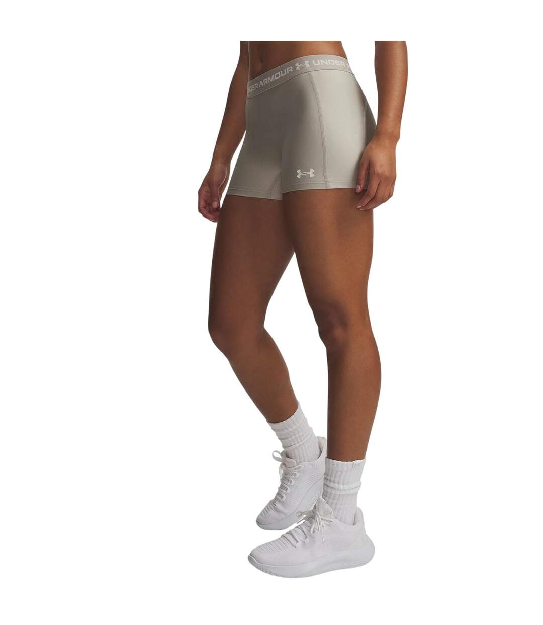 Womens/ladies Heatgear Shorts Taupe White Under Armour-2