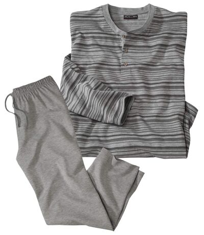 Men's Gray Striped Button-Collar Pajamas