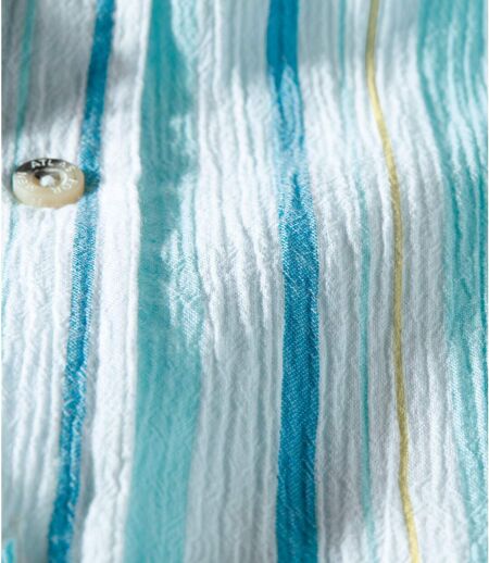 Men's Striped Crepe Shirt - White and Blue
