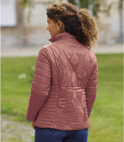 Women's Uniquely Quilted Pink Padded Jacket - Full Zip