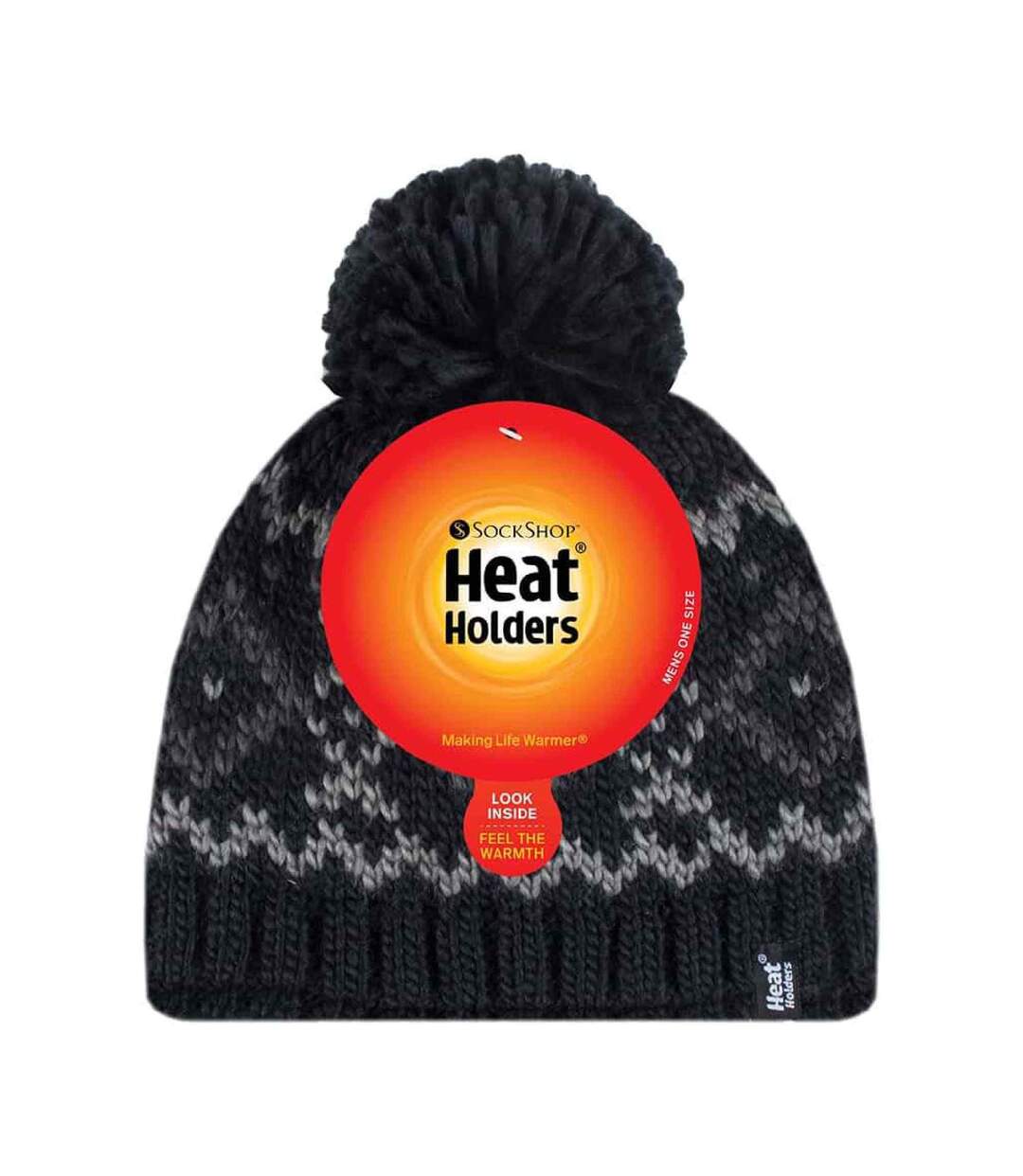 Mens Fleece Lined Thermal Winter Warm Beanie Bobble Hat with Pom Pom-2