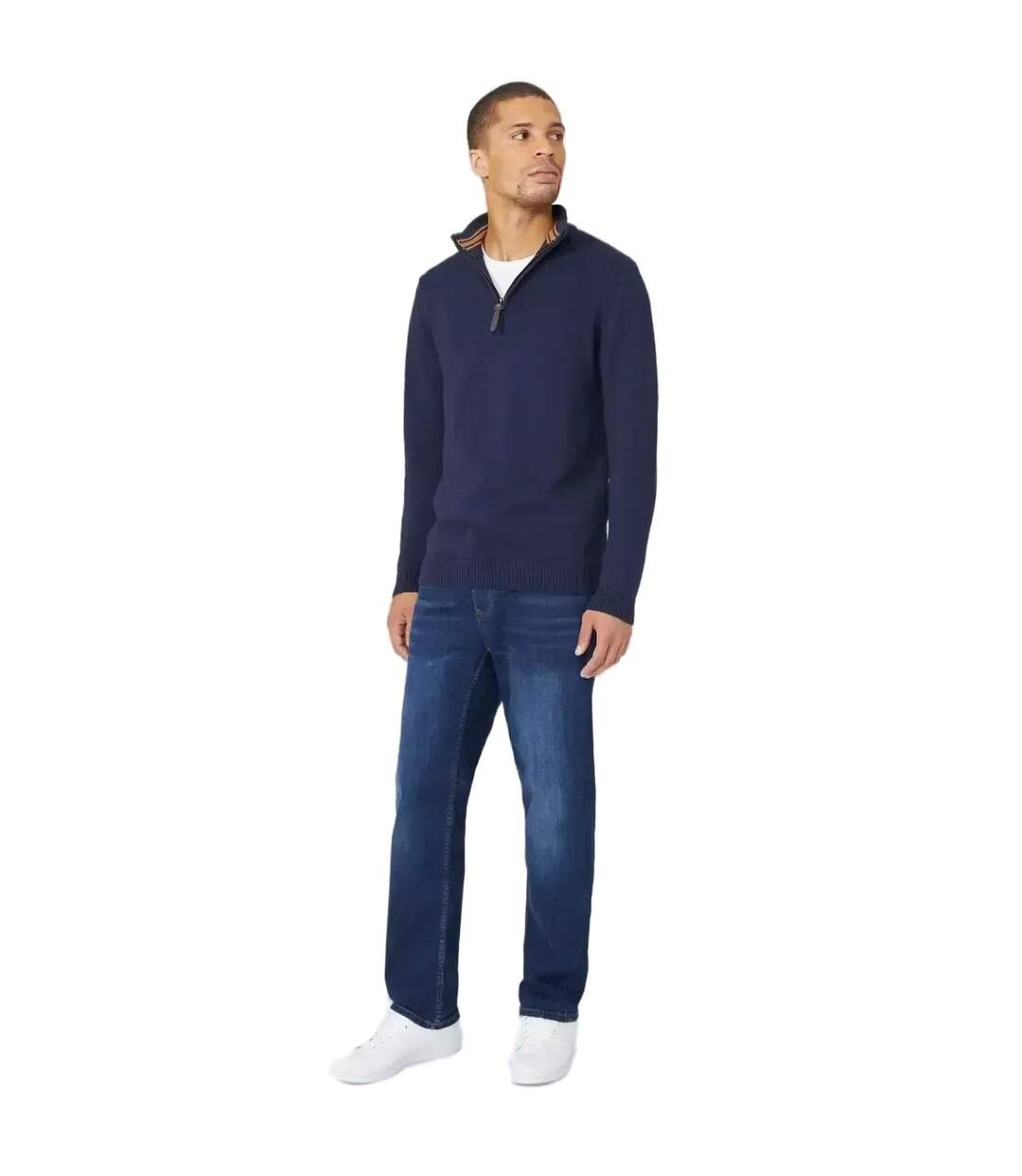 Mens Premium Cotton Funnel Neck Jumper Navy Maine-1
