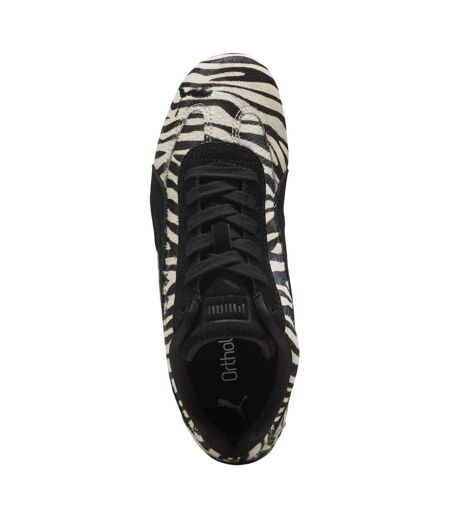 Womens/ladies Speedcat Zebra Print Suede Flat Trainers Black White Puma