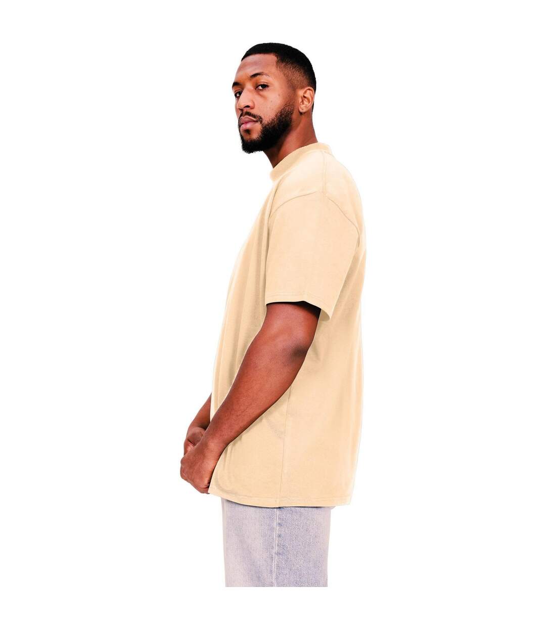 Mens ringspun cotton extended neckline tall oversized t-shirt sand Casual Classics-3