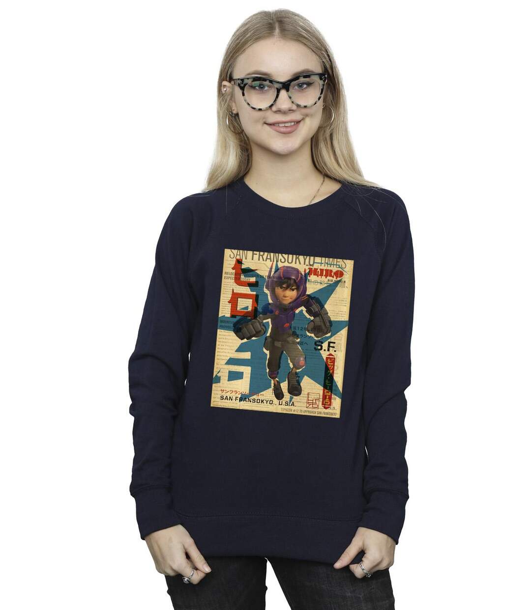 Disney - Sweat BIG HERO BAYMAX HIRO NEWSPAPER - Femme (Bleu marine) - UTBI11434-2