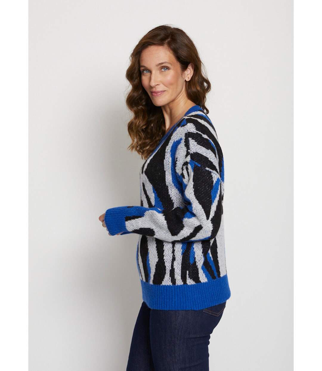 Pull doux jacquard maille poilue-3