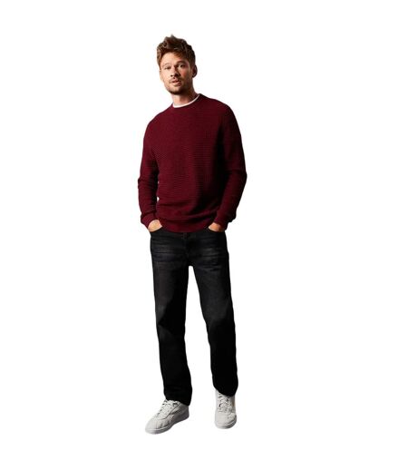 Mens waffle knitted crew neck sweater burgundy Burton