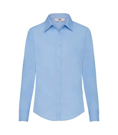 Fruit Of The Loom Ladies Lady-Fit Long Sleeve Poplin Shirt (Mid Blue)