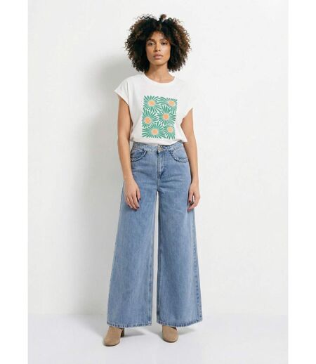 T-shirt col rond avec fleurs stylisées