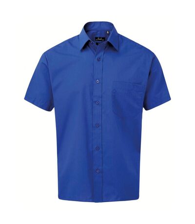 Mens short sleeve poplin shirt royal blue Premier