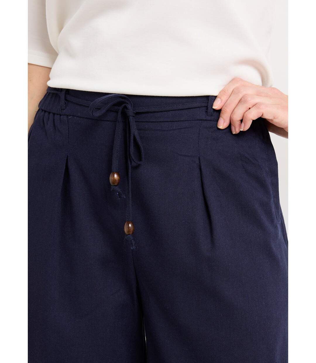 Pantalon large avec lin, style ethnique-4