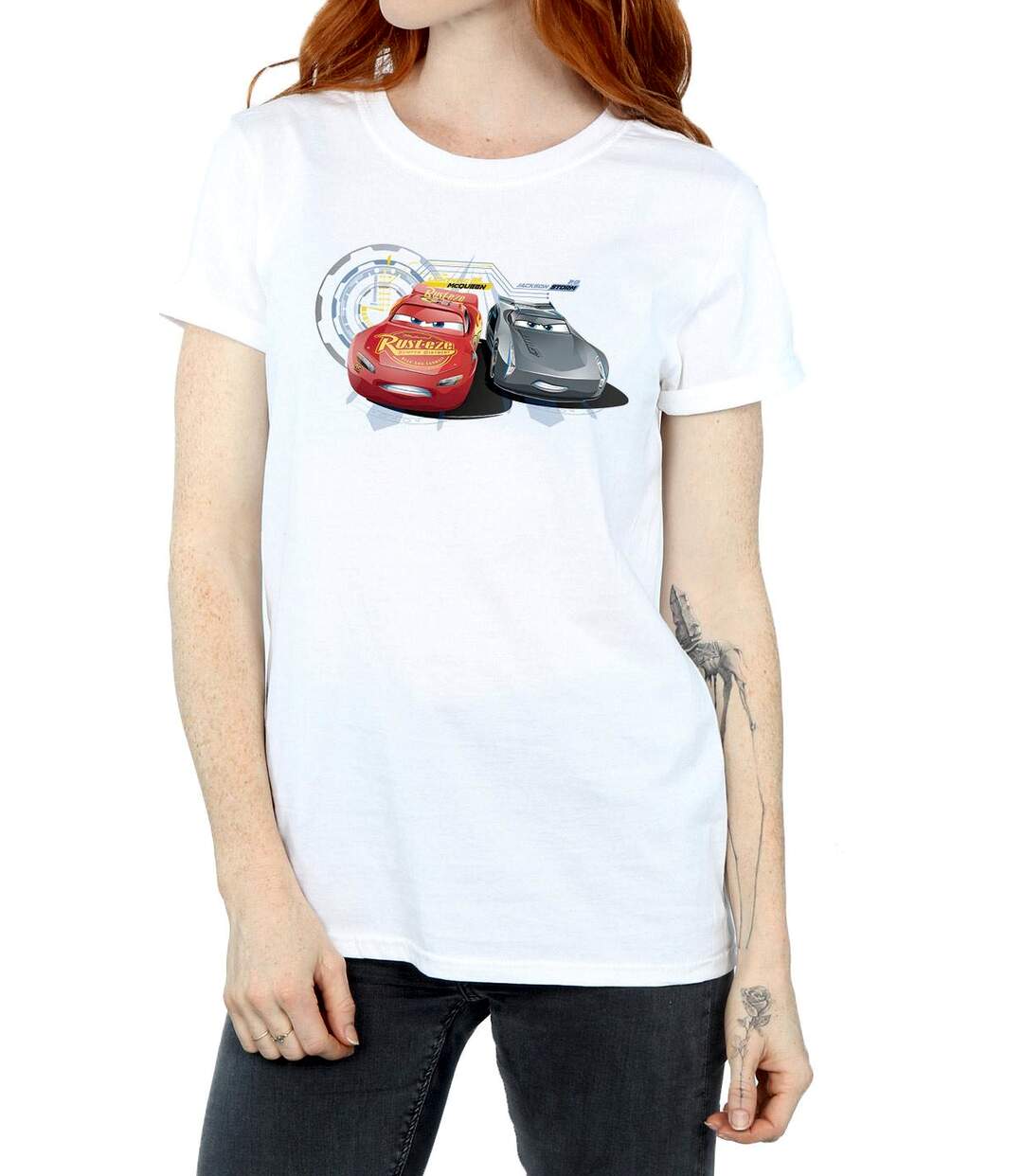 Disney - T-shirt CARS LIGHTNING VS STORM - Femme (Blanc) - UTBI16157-3