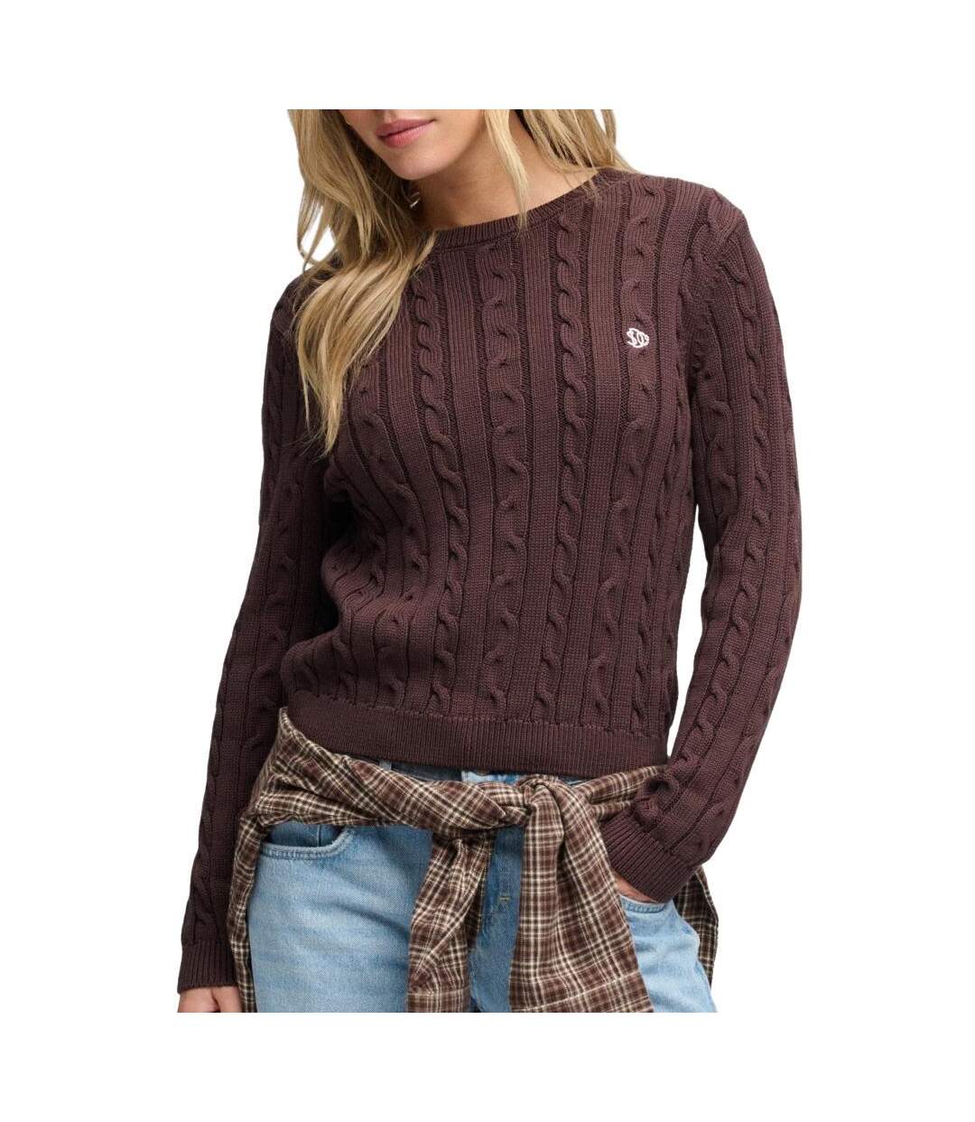 Pull marron femme superdry essentials cable jumper-1