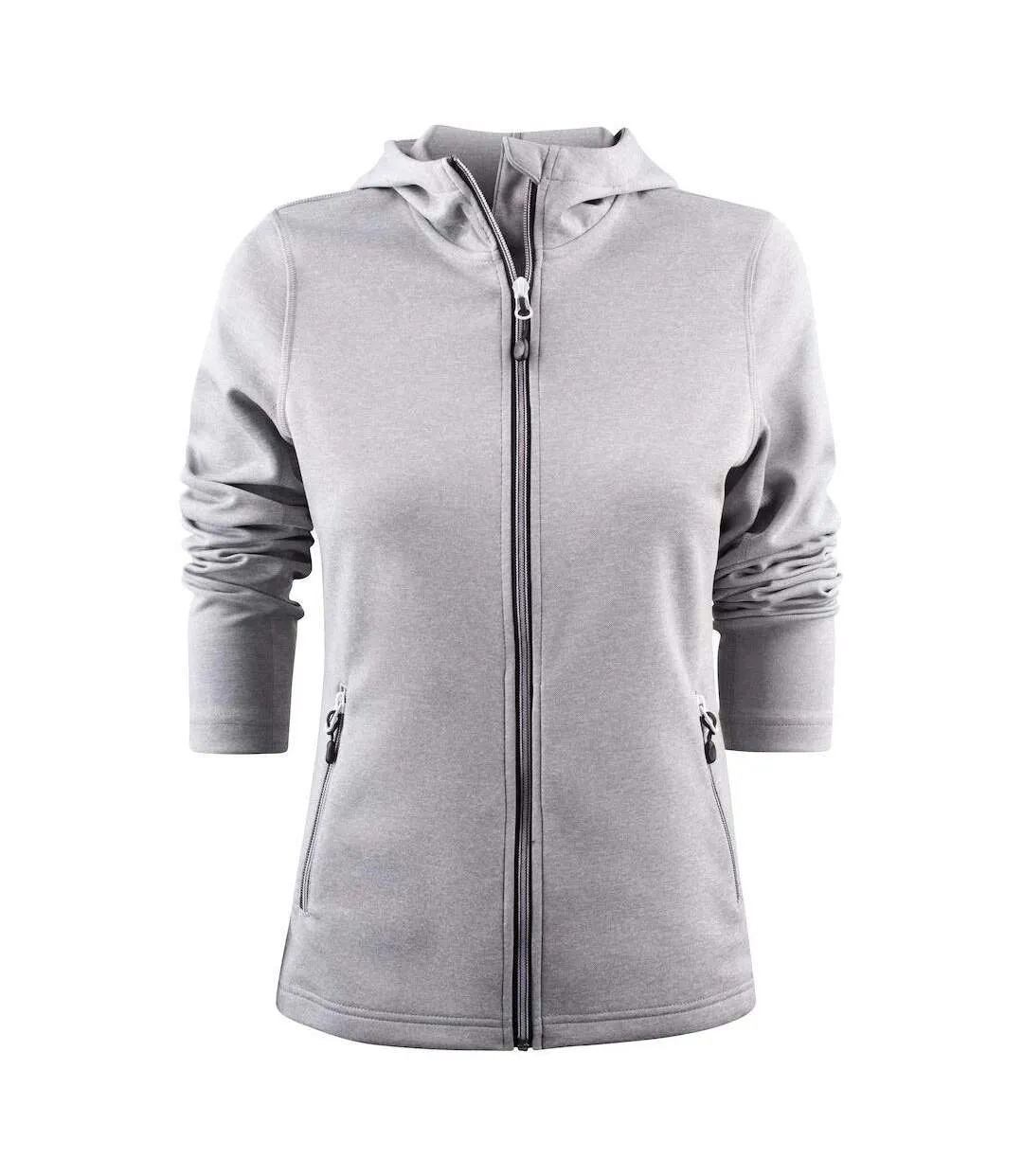 Womens/ladies Layback Hoodie Grey Melange Printer RED-1
