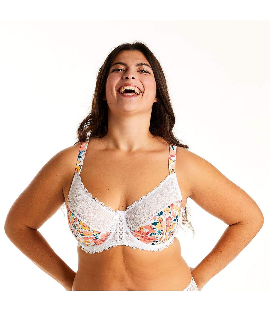 Soutien-gorge à armatures grand maintien blanc/orange Elena