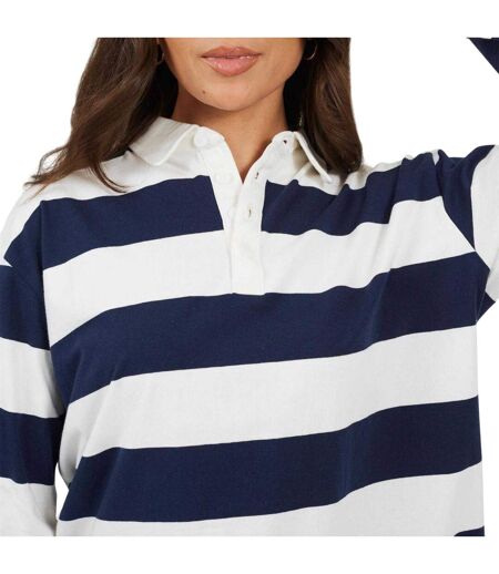 Haut De Rugby Manches Longues Motif/style Rayures Horizontales Femme Bleu Marine Crème Brave Soul