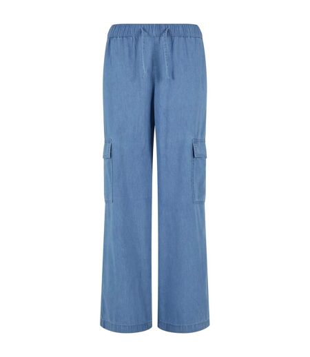 Womens/ladies Denim Lightweight Cargo Trousers Skyblue Washed Urban Classics