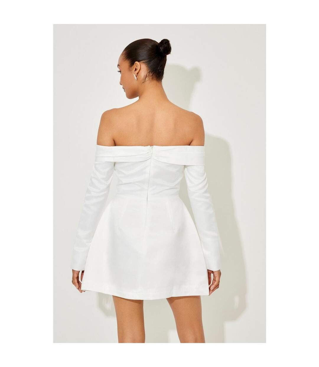 Womens/ladies Satin Bardot Mini Dress Off White Odd Muse-3