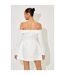 Womens/ladies Satin Bardot Mini Dress Off White Odd Muse-3
