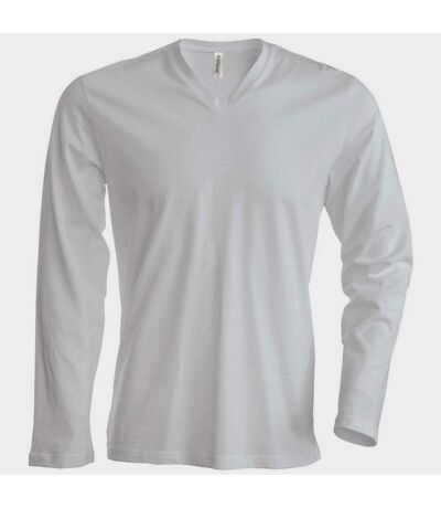 Kariban Mens Slim Fit Long Sleeve V Neck T-Shirt (White) - UTRW708