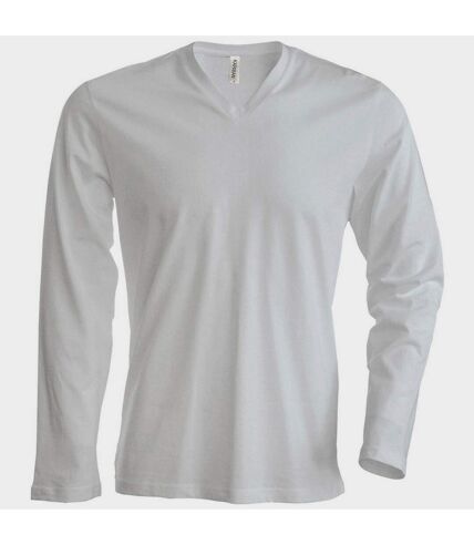 T-shirt à manches longues et col en V coupe cintrée Kariban pour homme (Blanc) - UTRW708