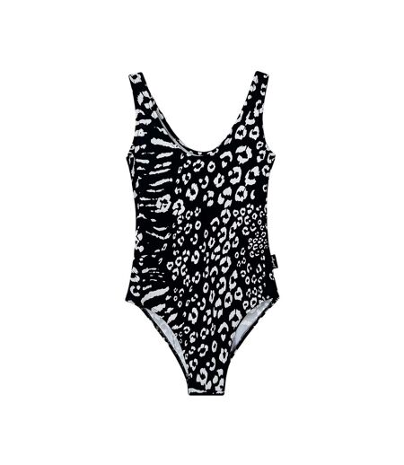 Hype Womens/Ladies Mixed Animal Print One Piece Bathing Suit (Black/White) - UTHY9303