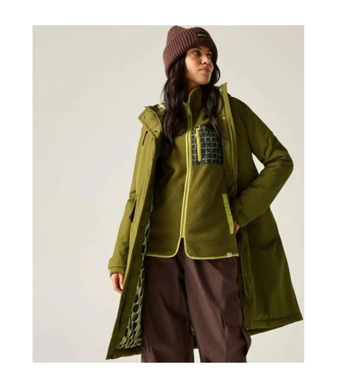 Veste Imperméable, Longue Et Isolante À Capuche Orla Kiely Femme Vert Kaki Kaki Regatta-1