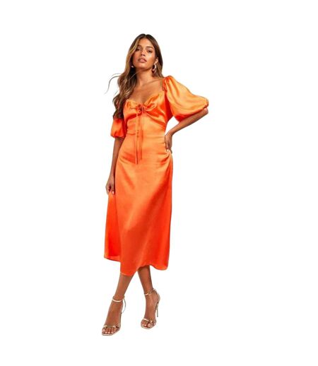 Robe Mi-longue Manches Bouffantes Femme Orange Influence